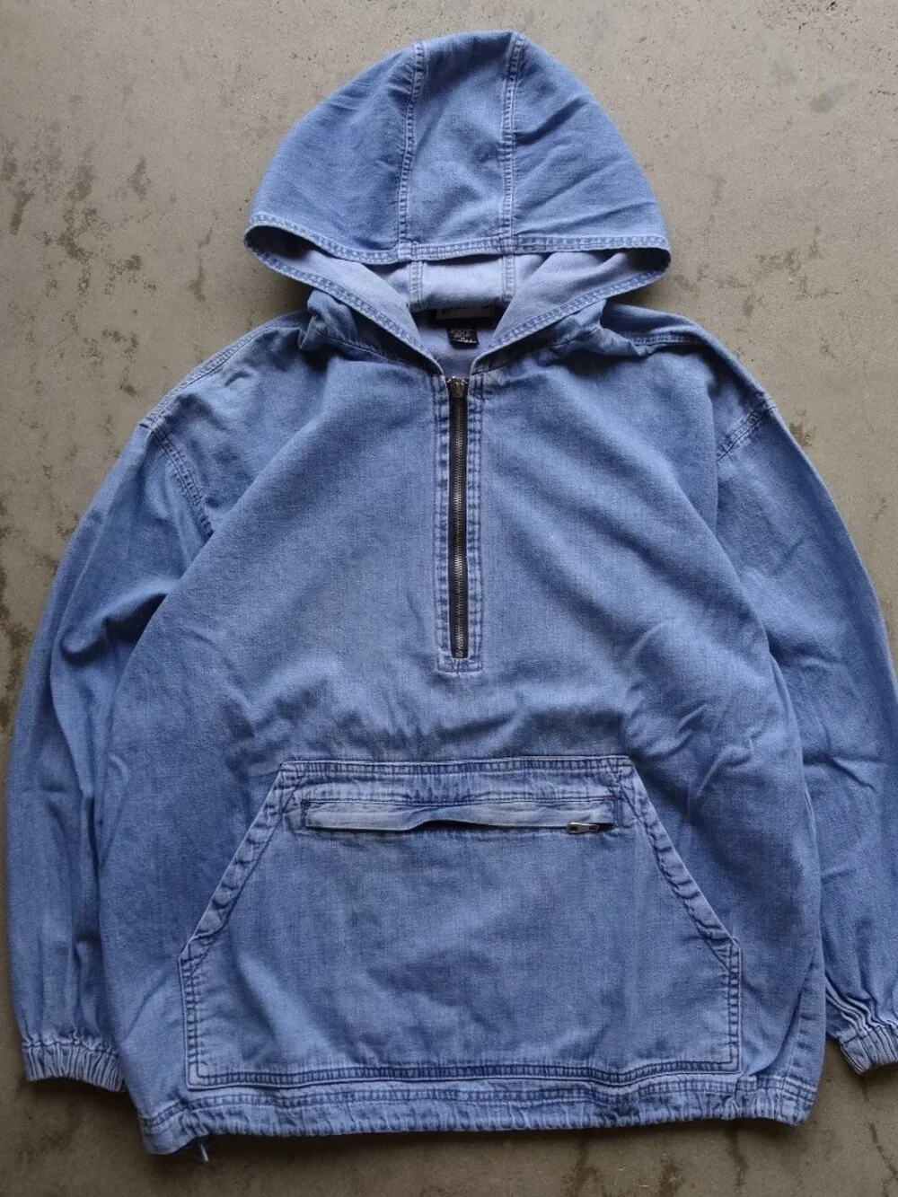 Vintage 90's Express Bleus Denim Quarter Zip Anorak Hooded Jacket mens M
